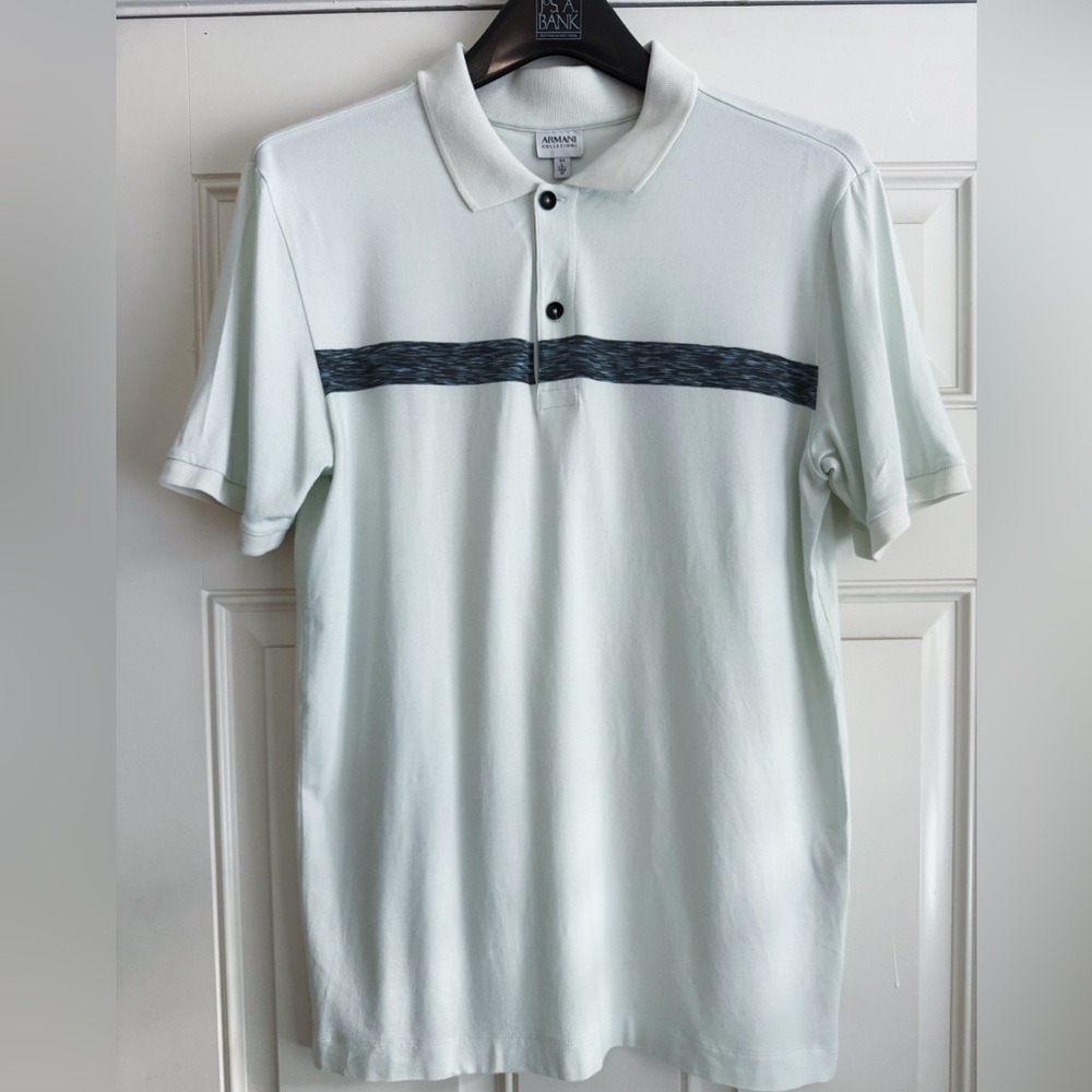 Men's Armani Collezioni Polo Shirt with Blue Stripe